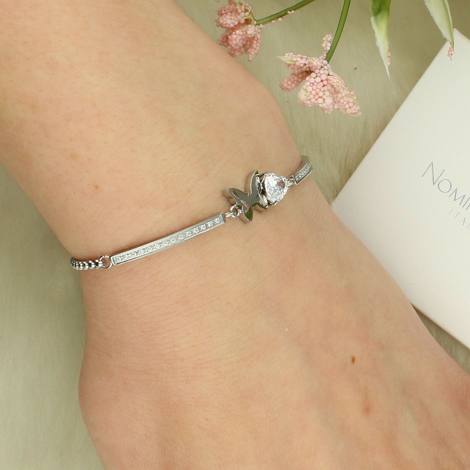 Bransoletka Milleluci Motylek i Serce – 028019 010 - stal nierdzewna, cyrkonie, regulowana.jpg